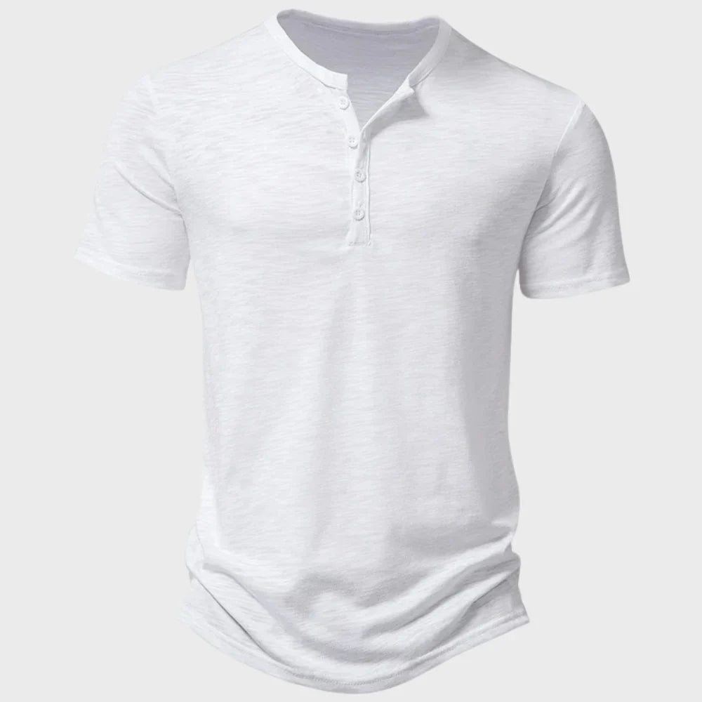Men’s T-Shirt – Soft Knit – Regular Fit – Henley Neck – Short Sleeve Breathable Casual Wear