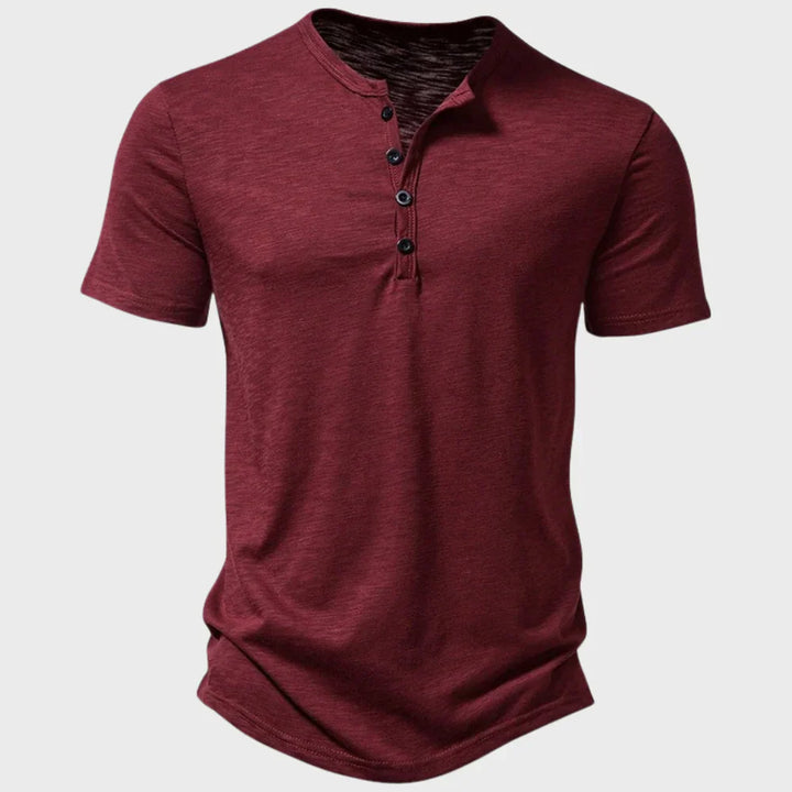 Men’s T-Shirt – Soft Knit – Regular Fit – Henley Neck – Short Sleeve Breathable Casual Wear