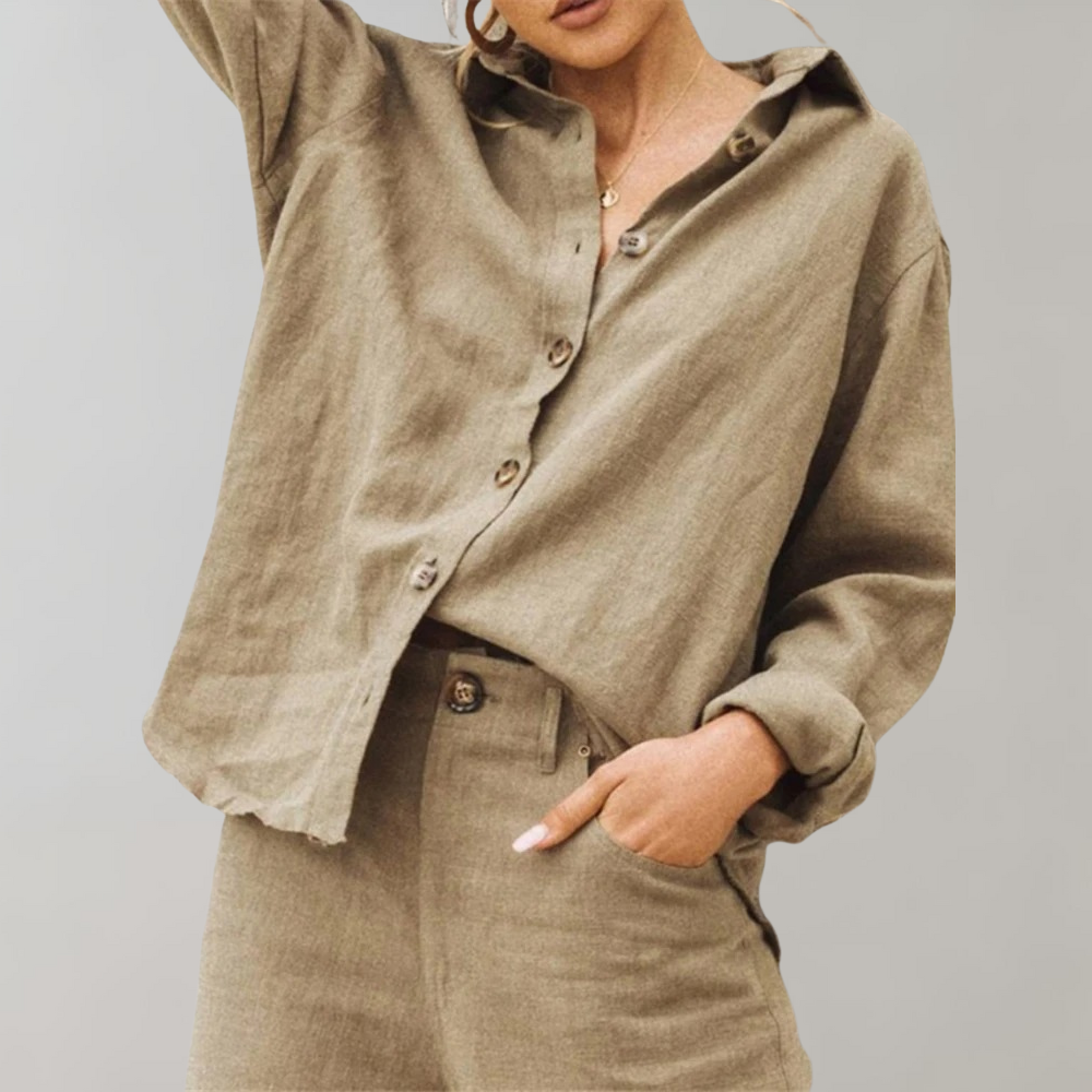 Women’s Blouse – Relaxed Fit – Button-Down – Long Sleeve – Breathable Blend – Casual Style