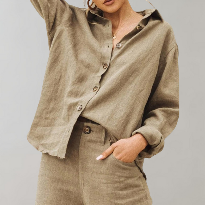Women’s Blouse – Relaxed Fit – Button-Down – Long Sleeve – Breathable Blend – Casual Style