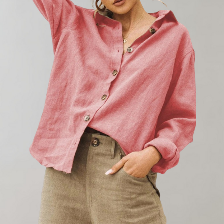 Women’s Blouse – Relaxed Fit – Button-Down – Long Sleeve – Breathable Blend – Casual Style