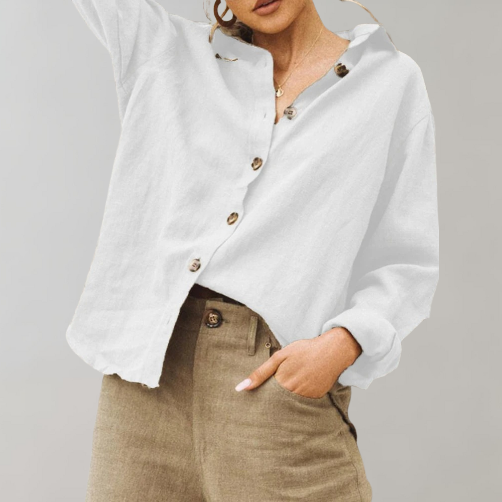 Women’s Blouse – Relaxed Fit – Button-Down – Long Sleeve – Breathable Blend – Casual Style