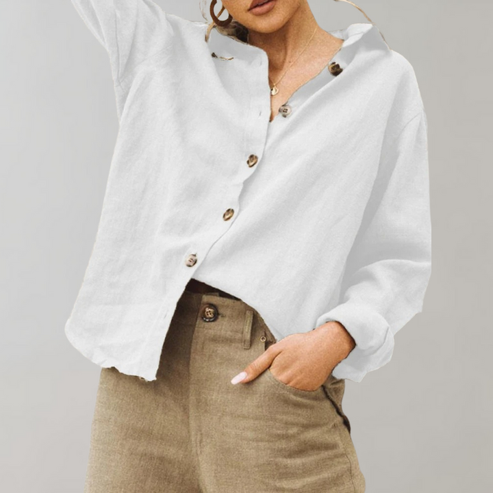 Women’s Blouse – Relaxed Fit – Button-Down – Long Sleeve – Breathable Blend – Casual Style