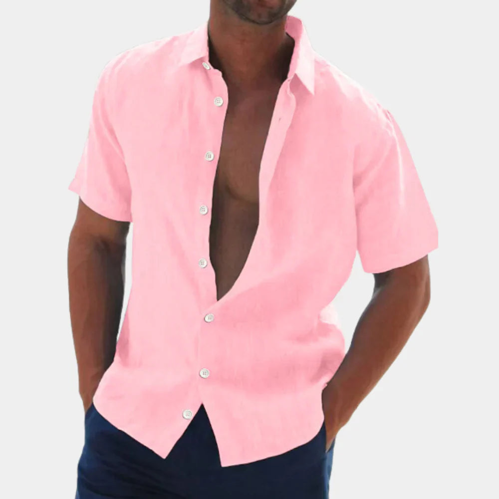 Men’s Short Sleeve Shirt - Relaxed Fit - Breathable Blend - Casual Button-Down