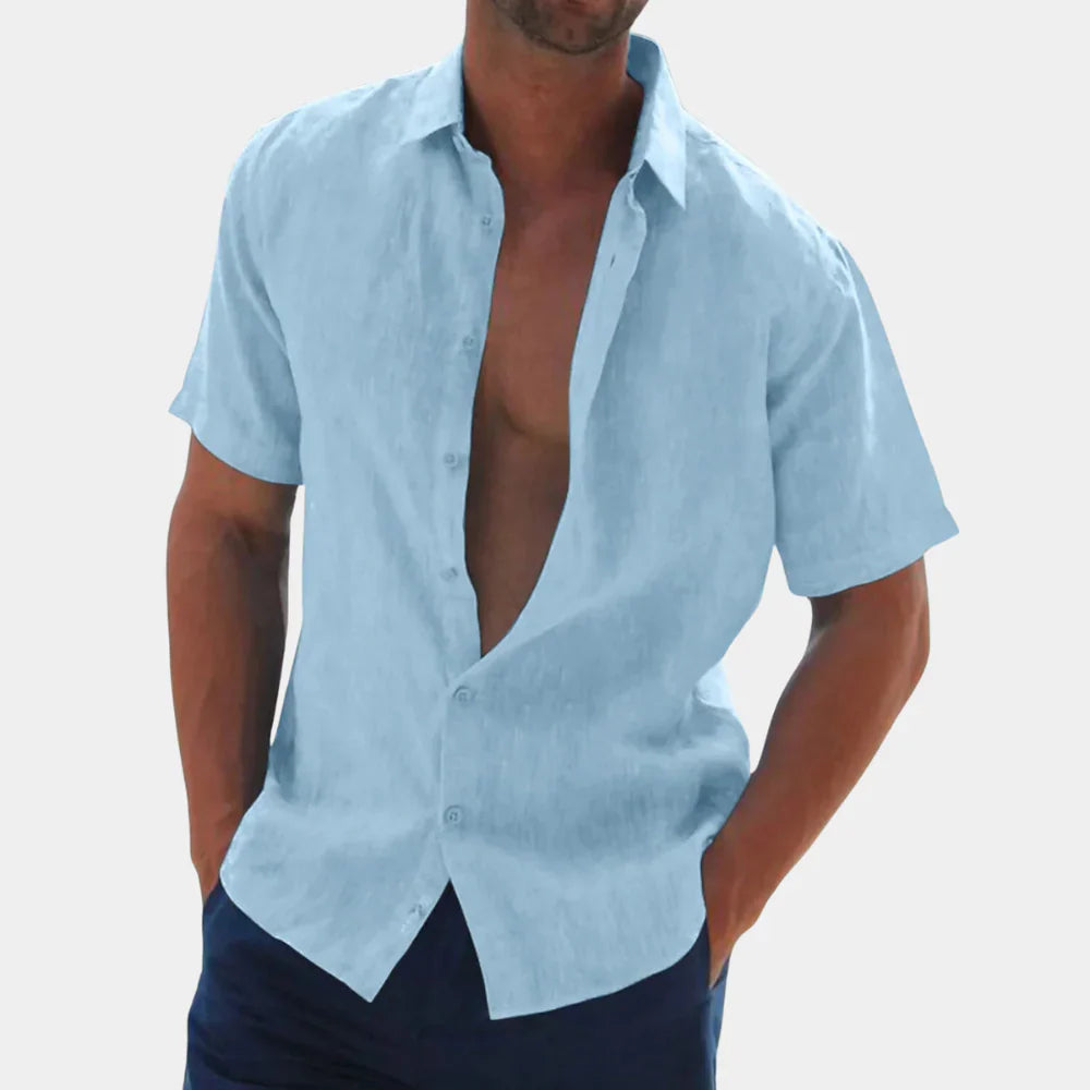 Men’s Short Sleeve Shirt - Relaxed Fit - Breathable Blend - Casual Button-Down