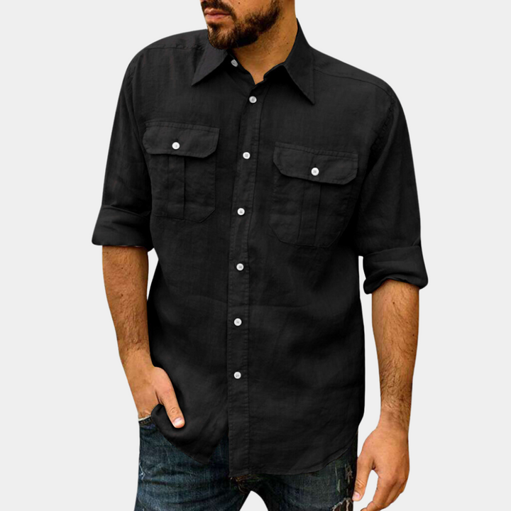 Men’s Long Sleeve Shirt – Breathable Blend – Regular Fit – Button Front – Chest Pockets