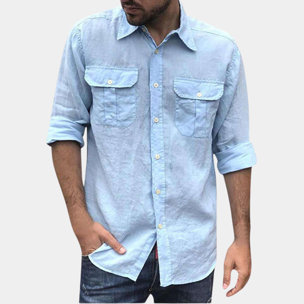 Men’s Long Sleeve Shirt – Breathable Blend – Regular Fit – Button Front – Chest Pockets