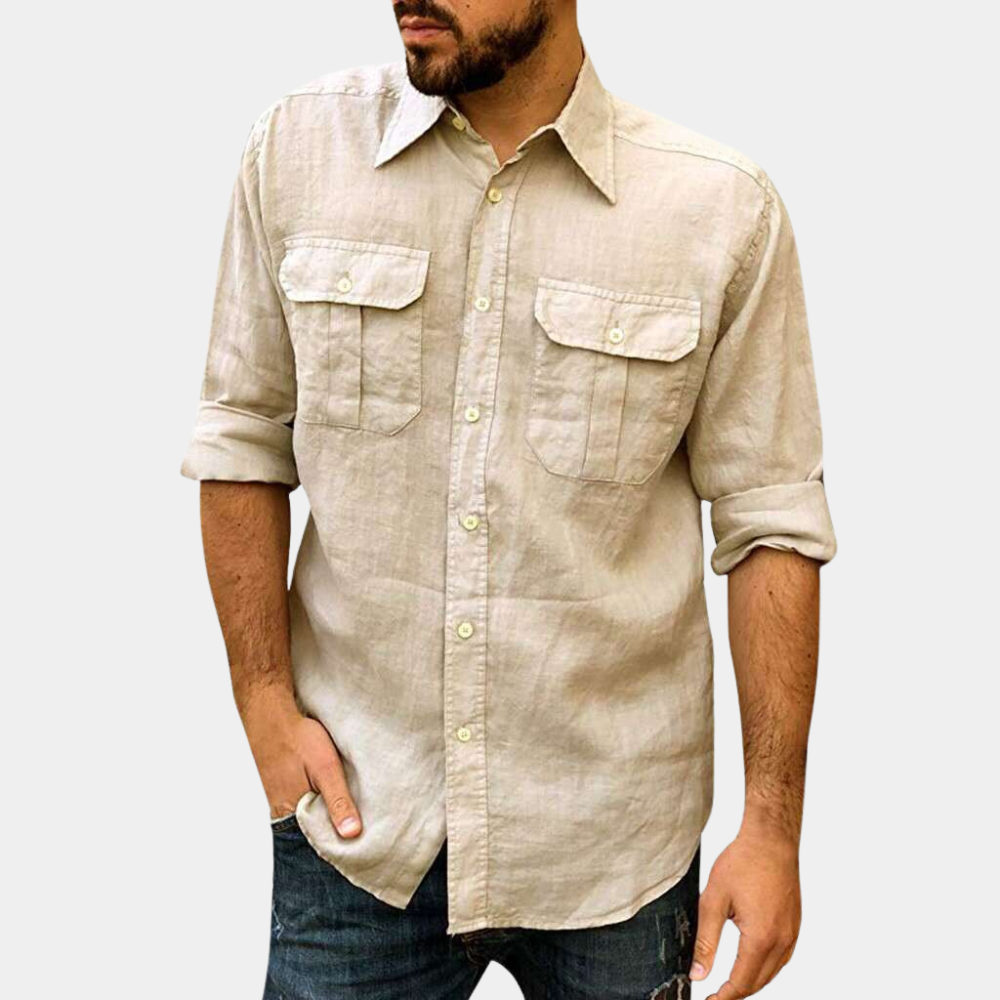 Men’s Long Sleeve Shirt – Breathable Blend – Regular Fit – Button Front – Chest Pockets