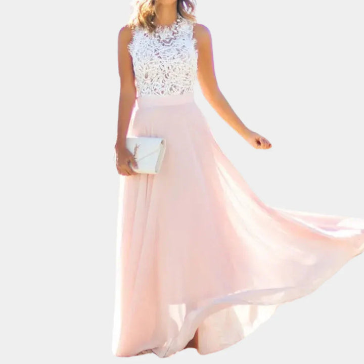 Women’s Evening Dress – Lace Bodice – A-Line Fit – Flowing Full-Length Skirt
