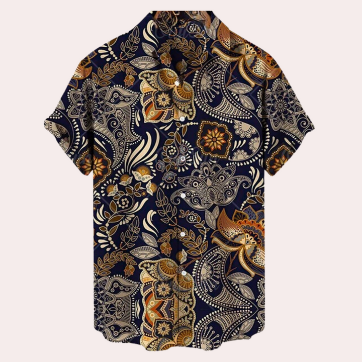 Men’s Short Sleeve Shirt – Relaxed Fit – Breathable Blend – Bold Floral Paisley Print
