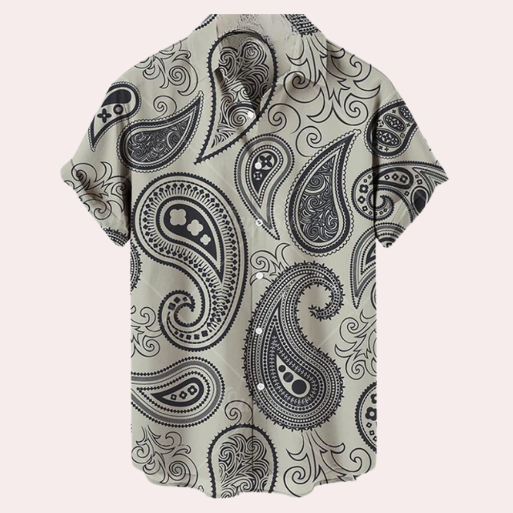 Men’s Short Sleeve Shirt – Relaxed Fit – Breathable Blend – Bold Floral Paisley Print