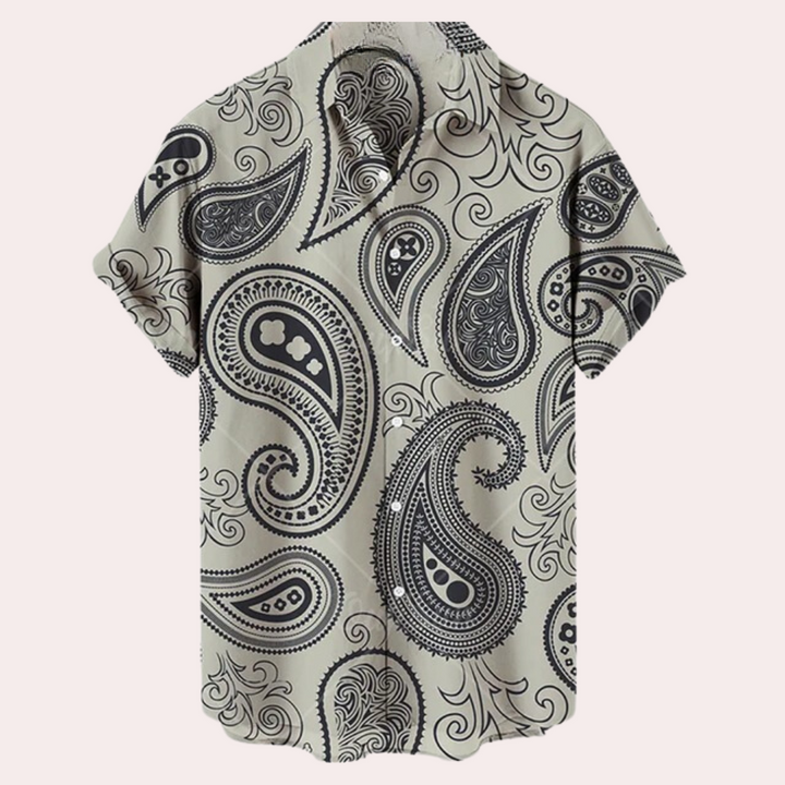 Men’s Short Sleeve Shirt – Relaxed Fit – Breathable Blend – Bold Floral Paisley Print