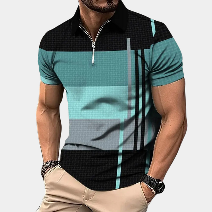 Men’s Polo Shirt - Slim Fit - Short Sleeve - Zipper Neck - Breathable Blend - Modern Pattern