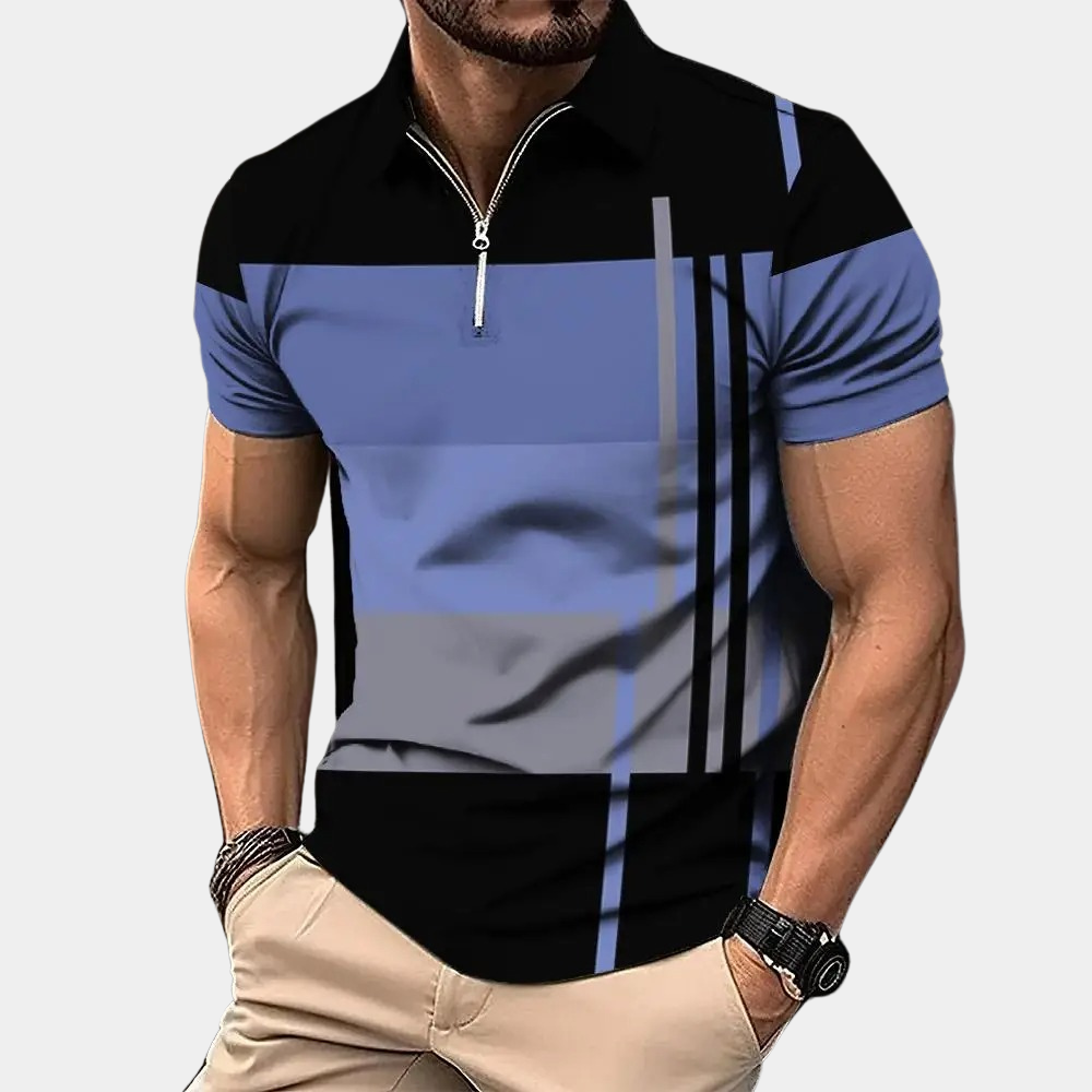 Men’s Polo Shirt - Slim Fit - Short Sleeve - Zipper Neck - Breathable Blend - Modern Pattern