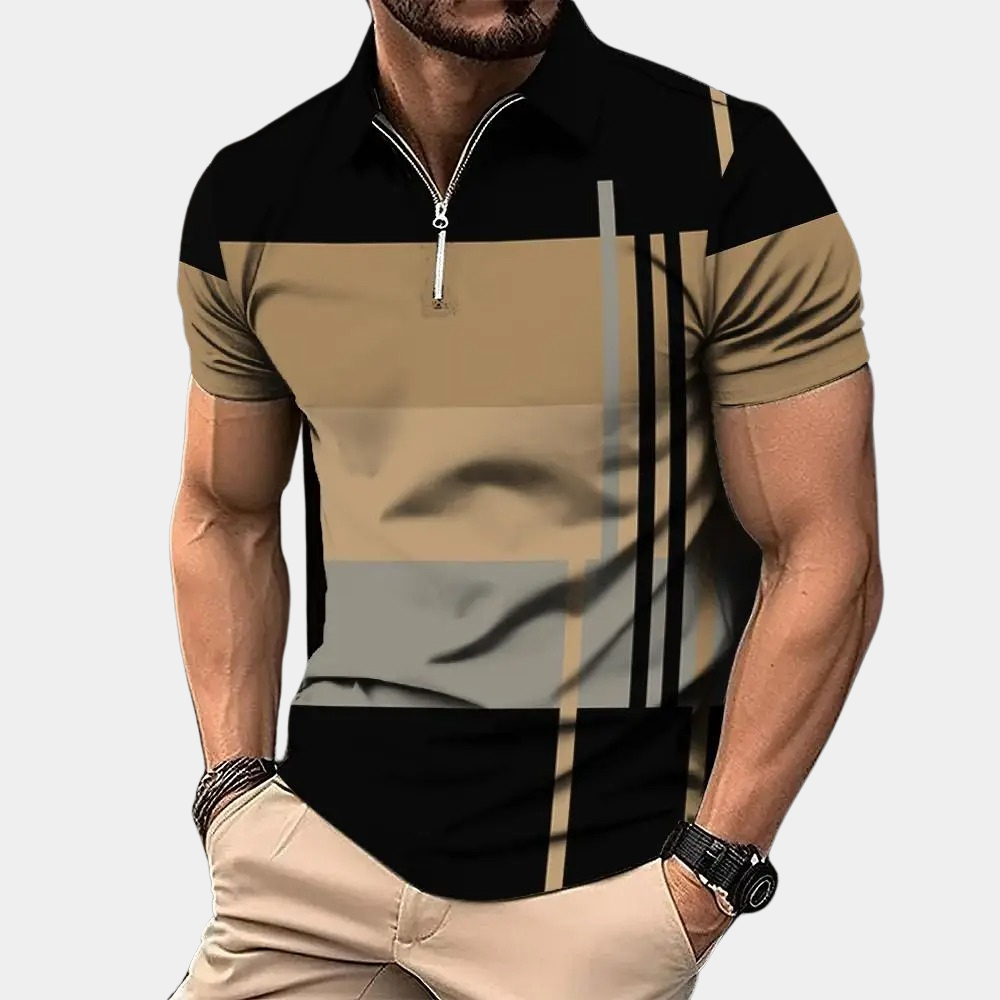 Men’s Polo Shirt - Slim Fit - Short Sleeve - Zipper Neck - Breathable Blend - Modern Pattern