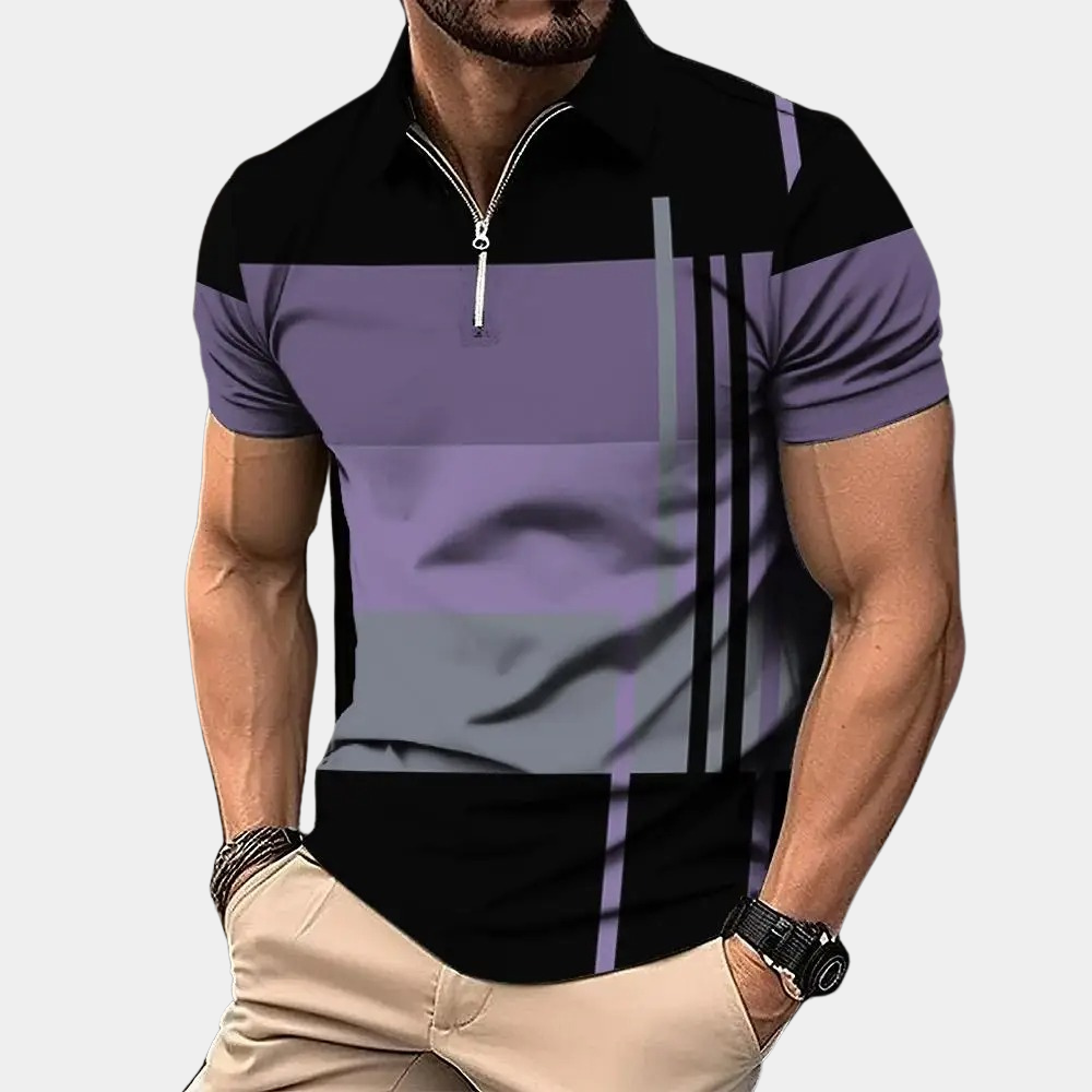 Men’s Polo Shirt - Slim Fit - Short Sleeve - Zipper Neck - Breathable Blend - Modern Pattern