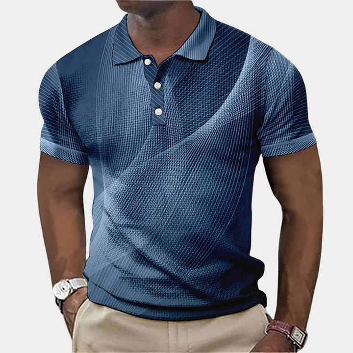 Men's Polo Shirt - Tailored Fit - Soft Knit - Geometric Print - Ribbed Collar