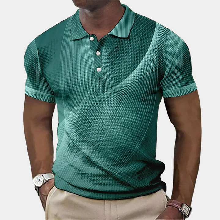 Men's Polo Shirt - Tailored Fit - Soft Knit - Geometric Print - Ribbed Collar