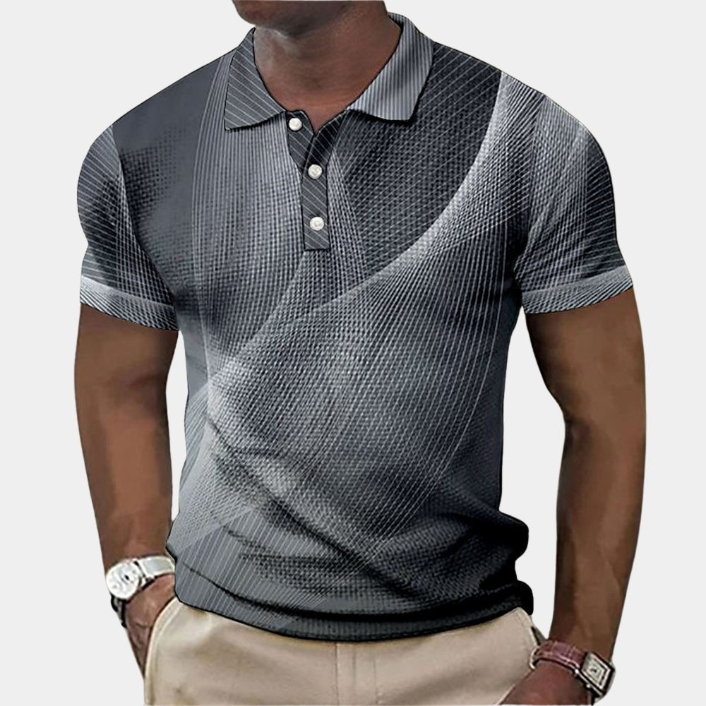 Men's Polo Shirt - Tailored Fit - Soft Knit - Geometric Print - Ribbed Collar