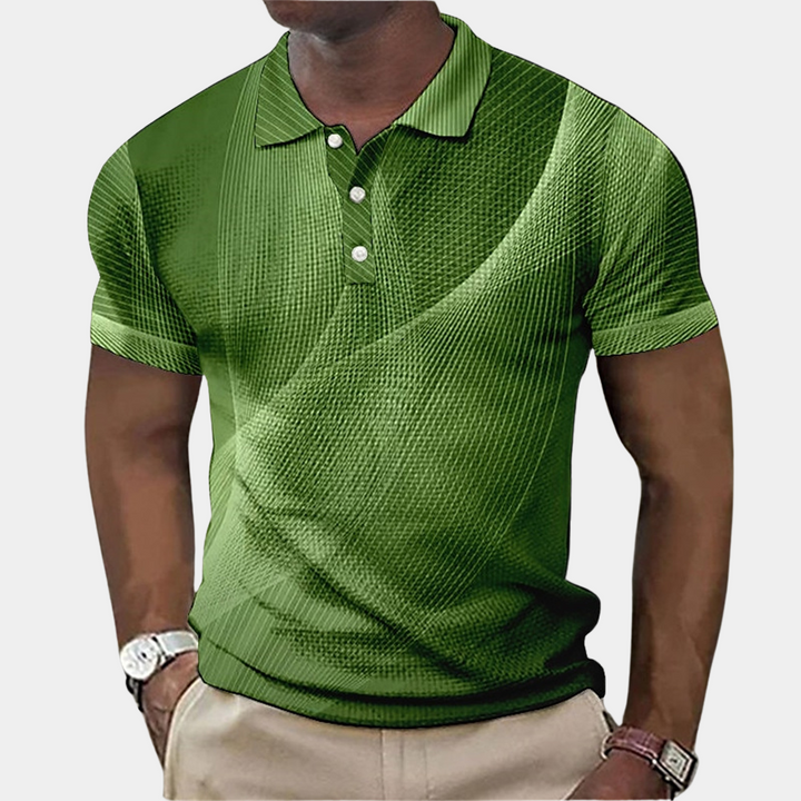 Men's Polo Shirt - Tailored Fit - Soft Knit - Geometric Print - Ribbed Collar