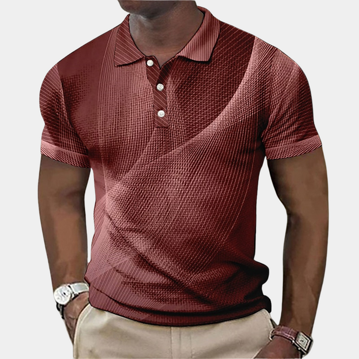 Men's Polo Shirt - Tailored Fit - Soft Knit - Geometric Print - Ribbed Collar