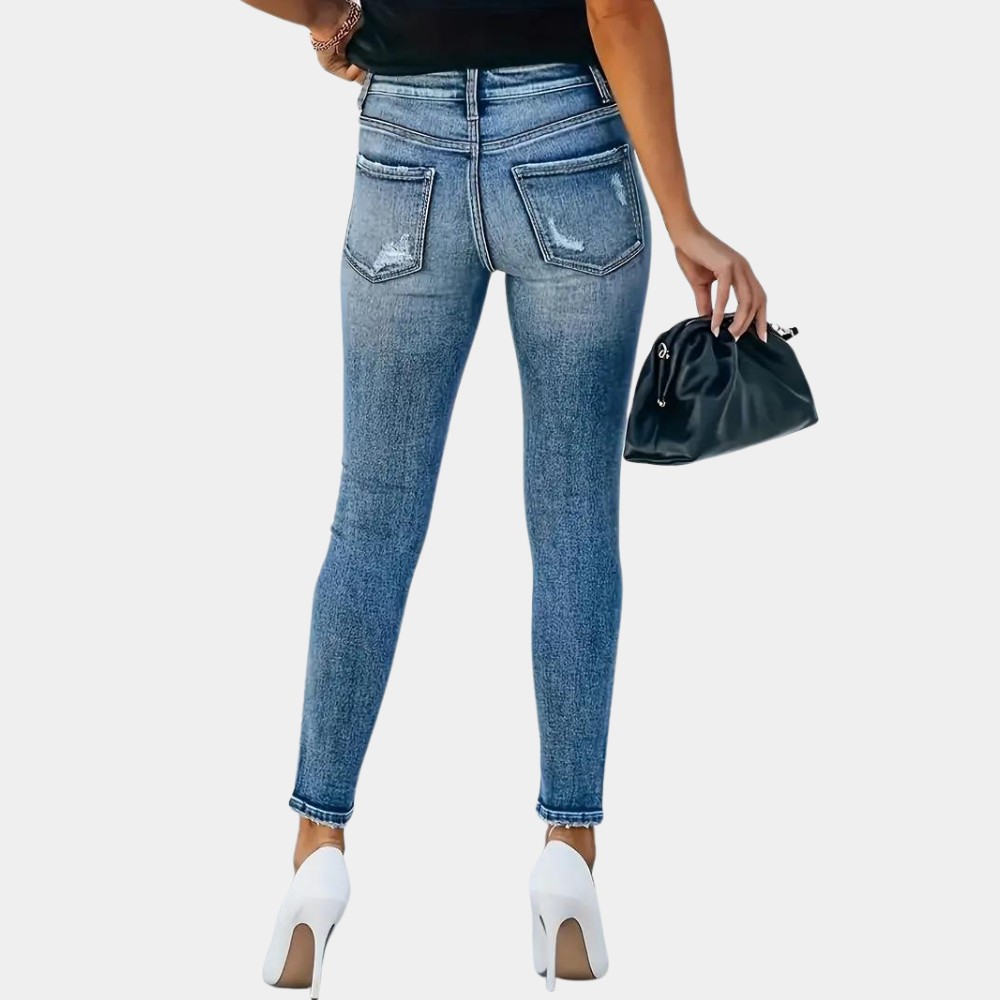 Women's Skinny Jeans - High Waist - Button Fly - Stretch Denim - Slim Fit