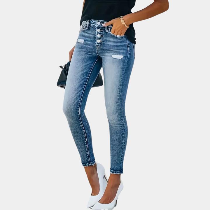 Women's Skinny Jeans - High Waist - Button Fly - Stretch Denim - Slim Fit