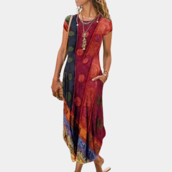 Women’s Midi Dress – Relaxed Fit – Flowing Silhouette – Short Sleeve Breathable Blend