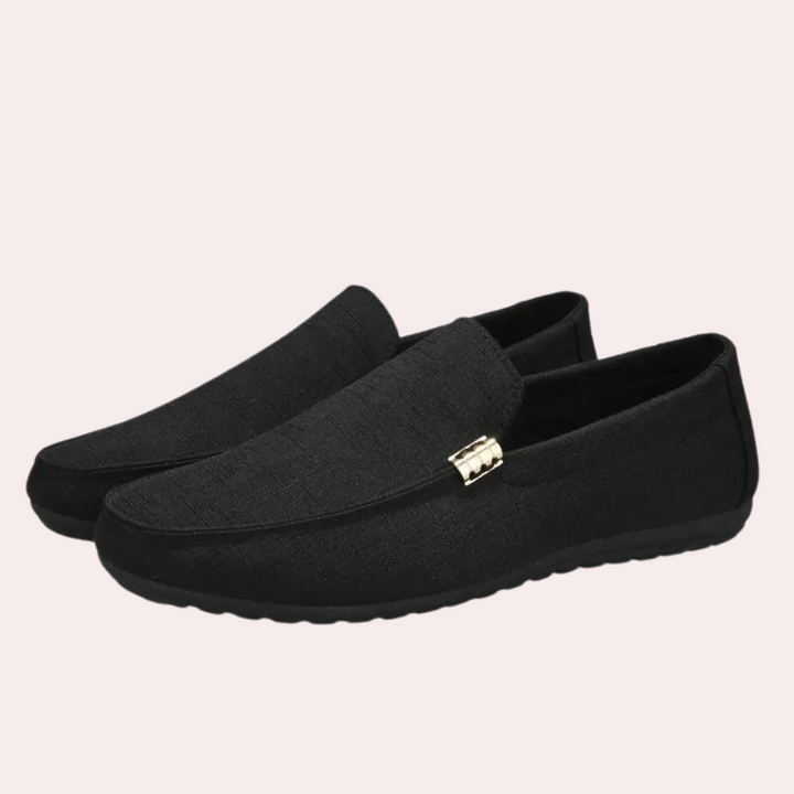 Men’s Loafers – Slip-On Style – Woven Finish – Minimalist Design with Metal Accent