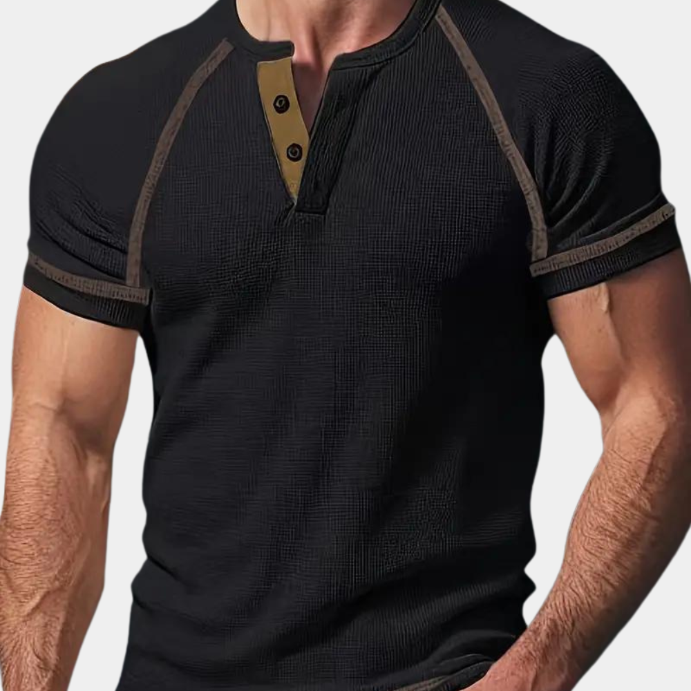 Men’s T-Shirt – Slim Fit – Soft Knit – Henley Neck – Short Sleeve