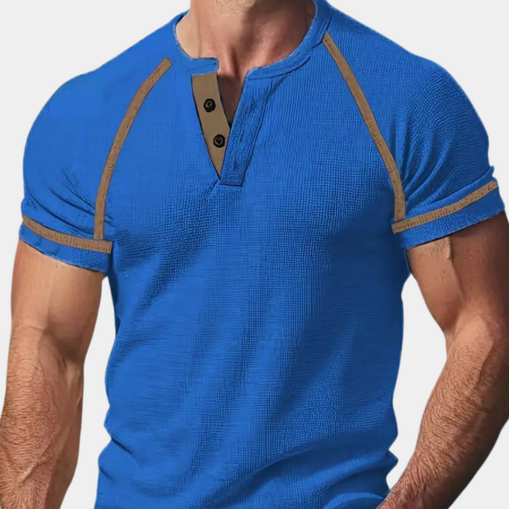 Men’s T-Shirt – Slim Fit – Soft Knit – Henley Neck – Short Sleeve