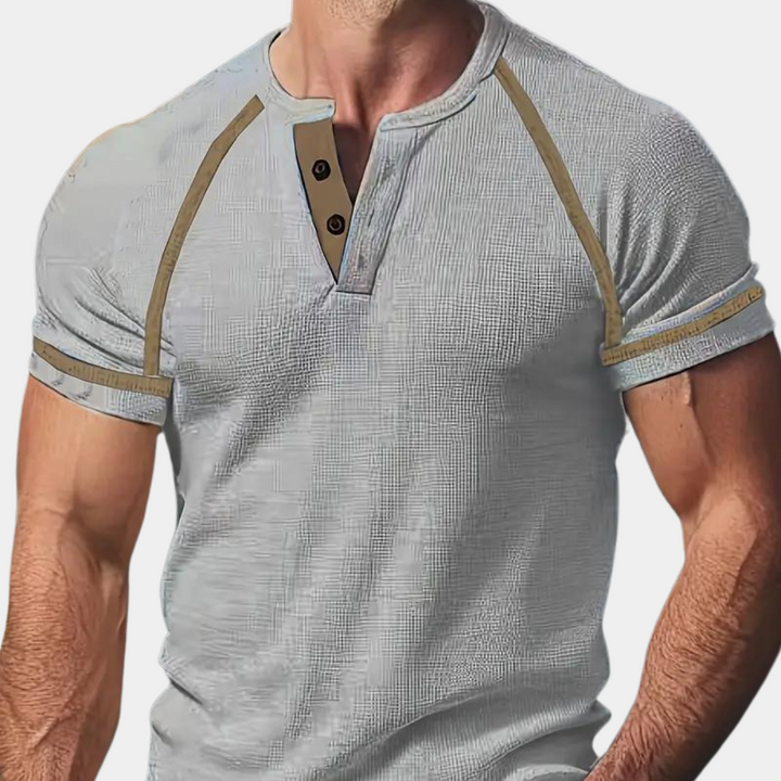 Men’s T-Shirt – Slim Fit – Soft Knit – Henley Neck – Short Sleeve