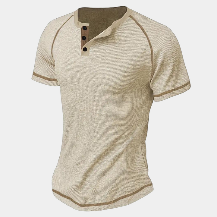 Men’s T-Shirt – Slim Fit – Soft Knit – Henley Neck – Short Sleeve