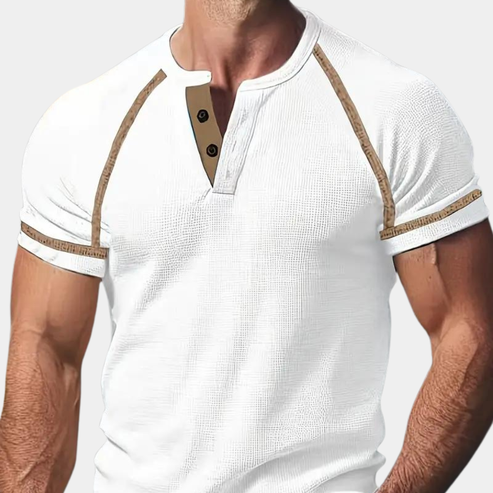 Men’s T-Shirt – Slim Fit – Soft Knit – Henley Neck – Short Sleeve