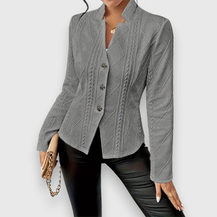 Women’s Tailored Jacket – Structured Fit – Soft Knit – Button Front – Hip Length