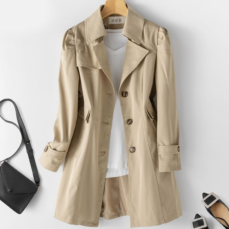 Women’s Tailored Coat – Structured Fit – Notched Lapel – Button Front – Knee Length