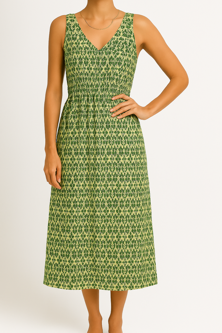 Women's Maxi Dress - V-Neck - Sleeveless - Adjustable Waist - Tiered Flowy Skirt