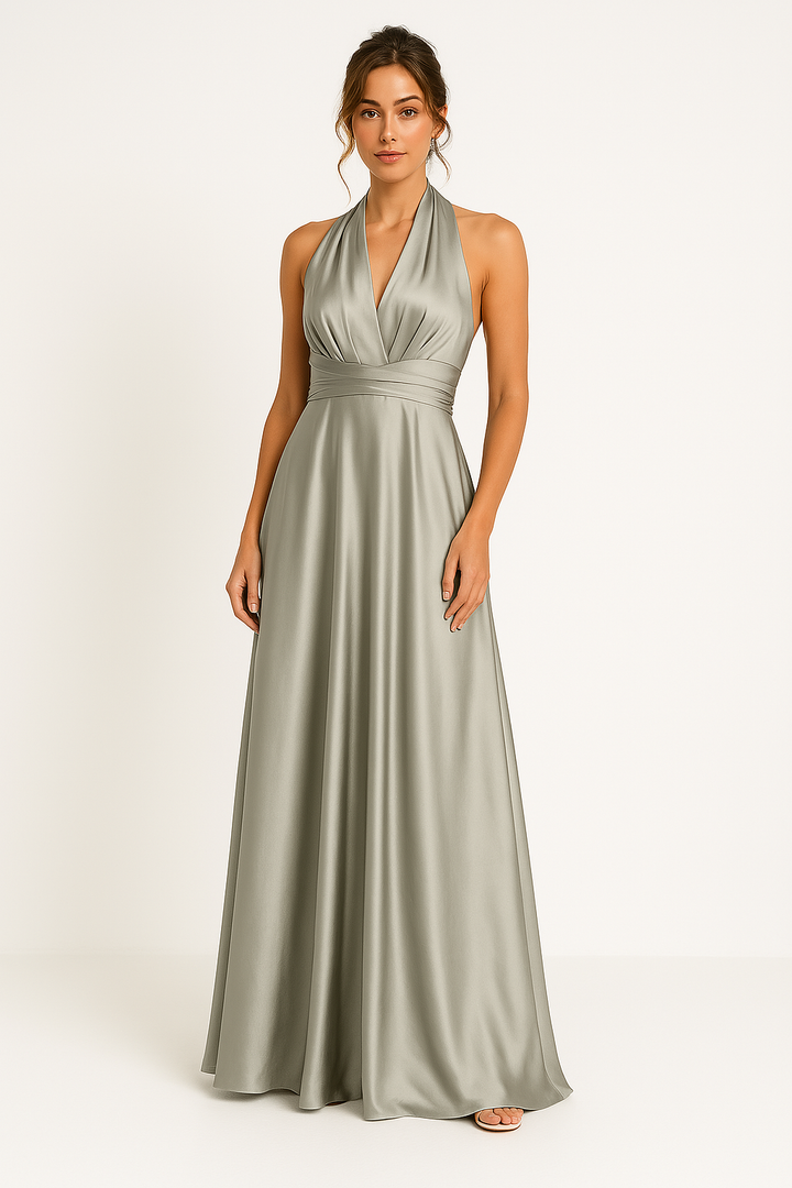 Women’s Evening Gown – Halter Neck – A-Line Silhouette – Fitted Bodice – Floor Length