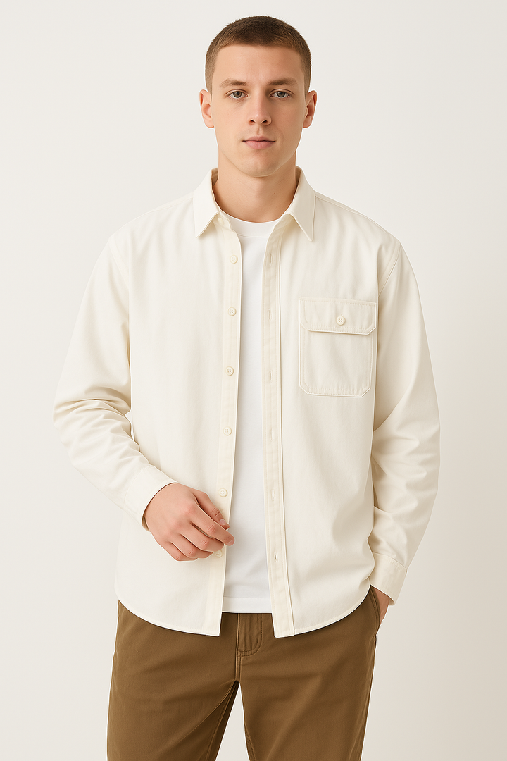 Men’s Button-Down Shirt - 100% Cotton - Relaxed Fit - Long Sleeve Casual Style