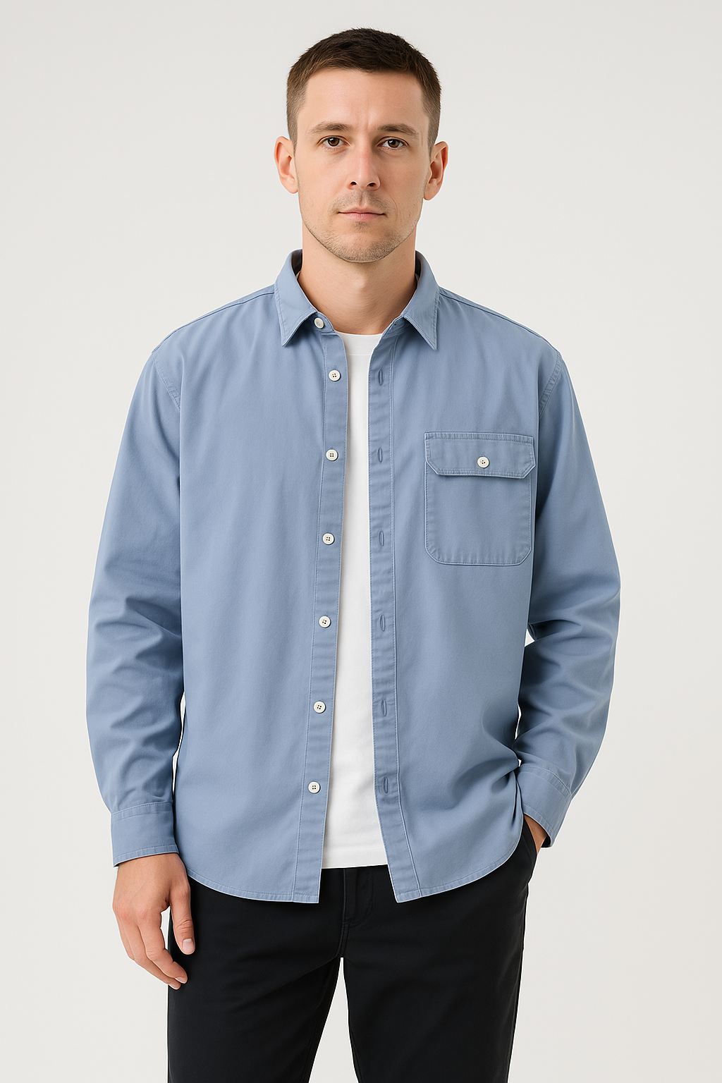 Men’s Button-Down Shirt - 100% Cotton - Relaxed Fit - Long Sleeve Casual Style