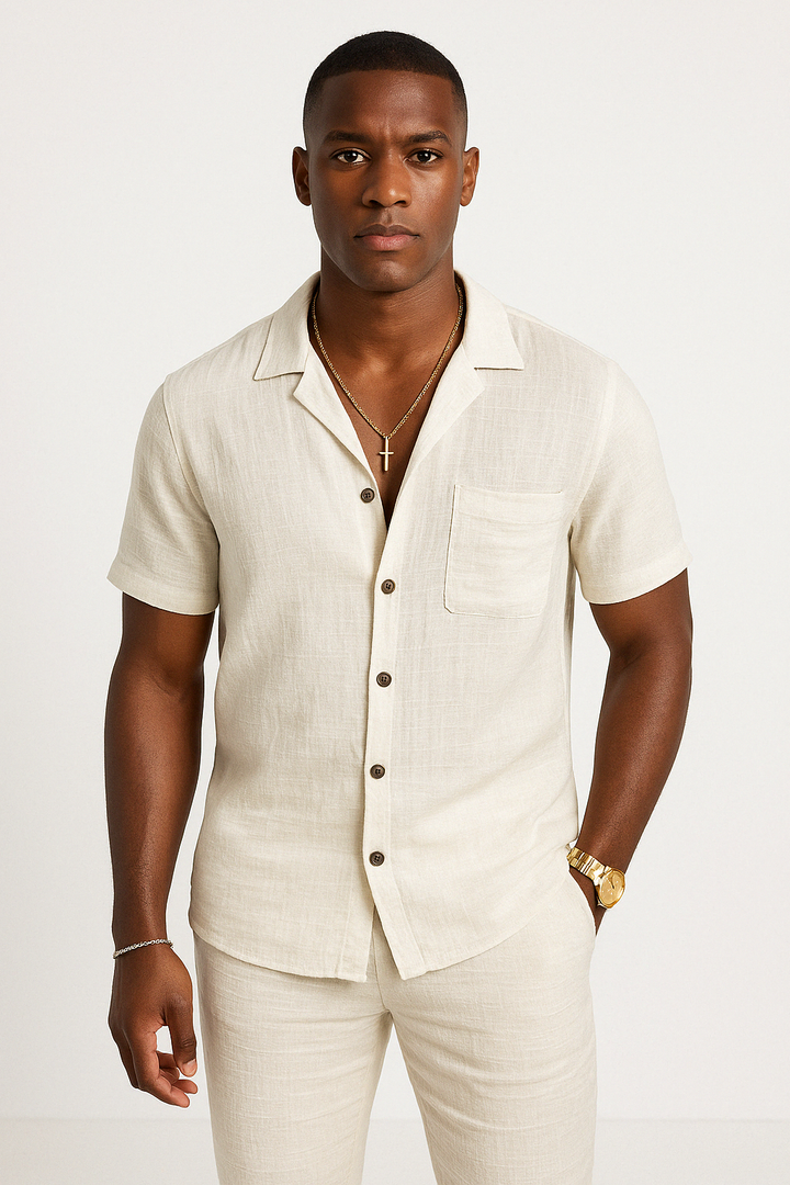 Men’s Short Sleeve Shirt – Button-Up – Camp Collar – Lightweight Breathable Casual Fit