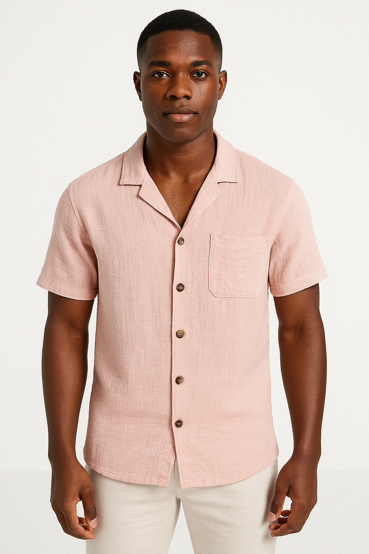 Men’s Short Sleeve Shirt – Button-Up – Camp Collar – Lightweight Breathable Casual Fit
