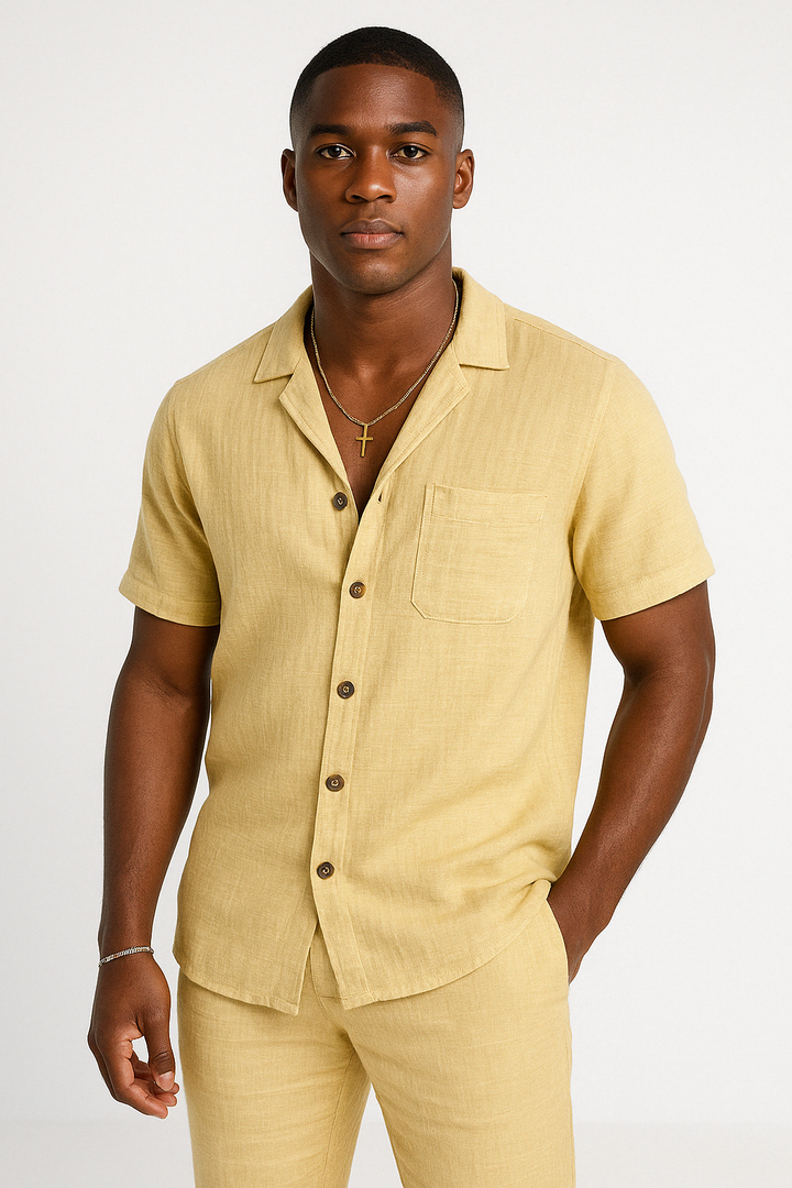 Men’s Short Sleeve Shirt – Button-Up – Camp Collar – Lightweight Breathable Casual Fit