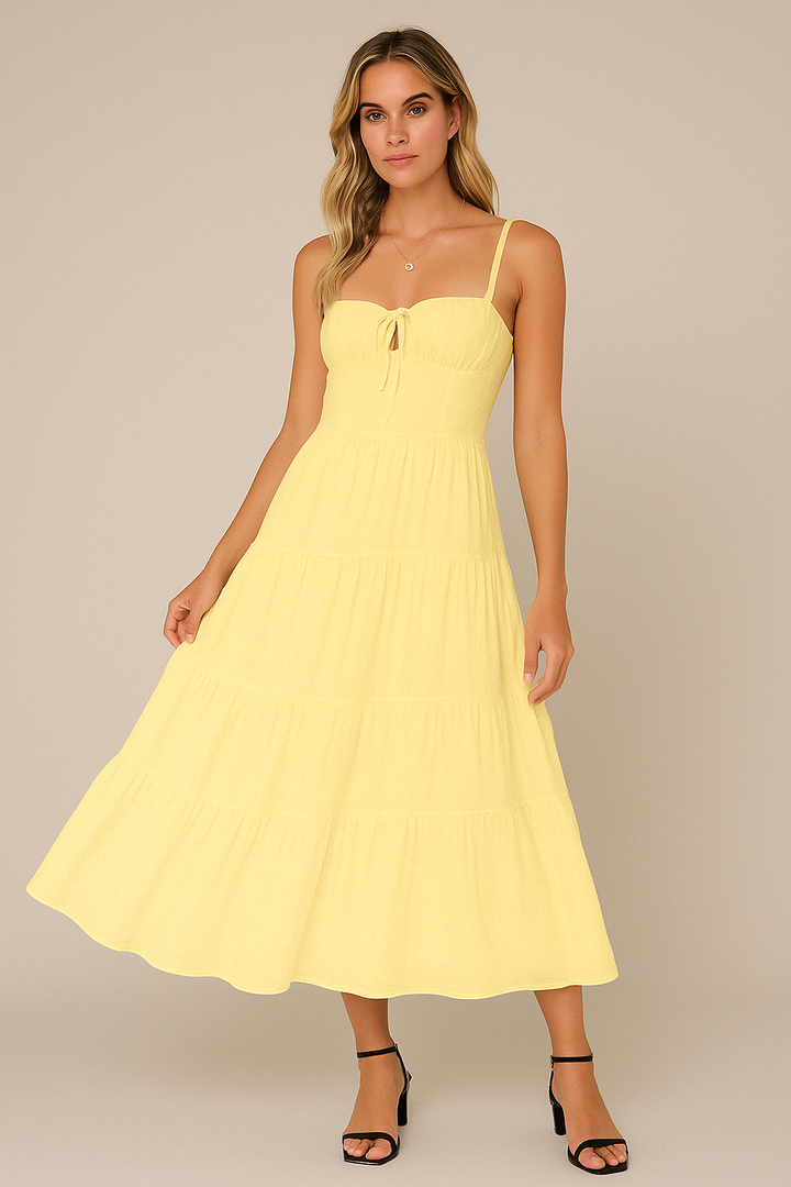 Women's Midi Dress - Tiered Flowy Fit - Spaghetti Straps - Sweetheart Neckline
