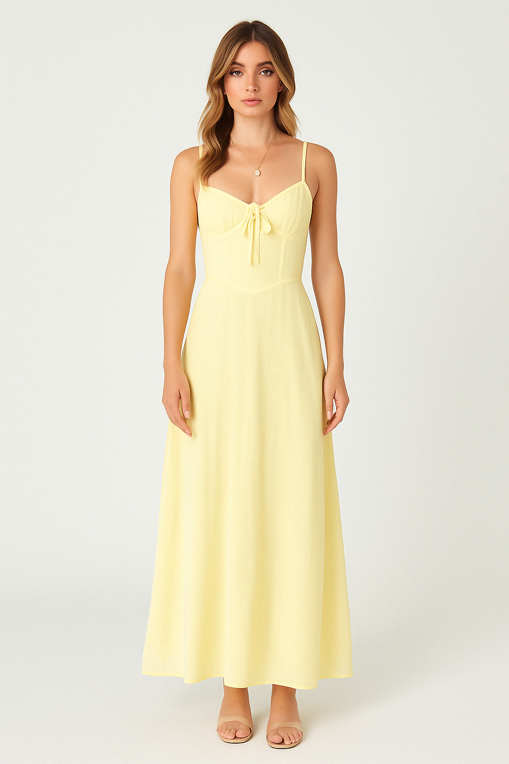 Women’s A-Line Dress – Fitted Bodice – Sweetheart Neckline – Spaghetti Straps – Full Length