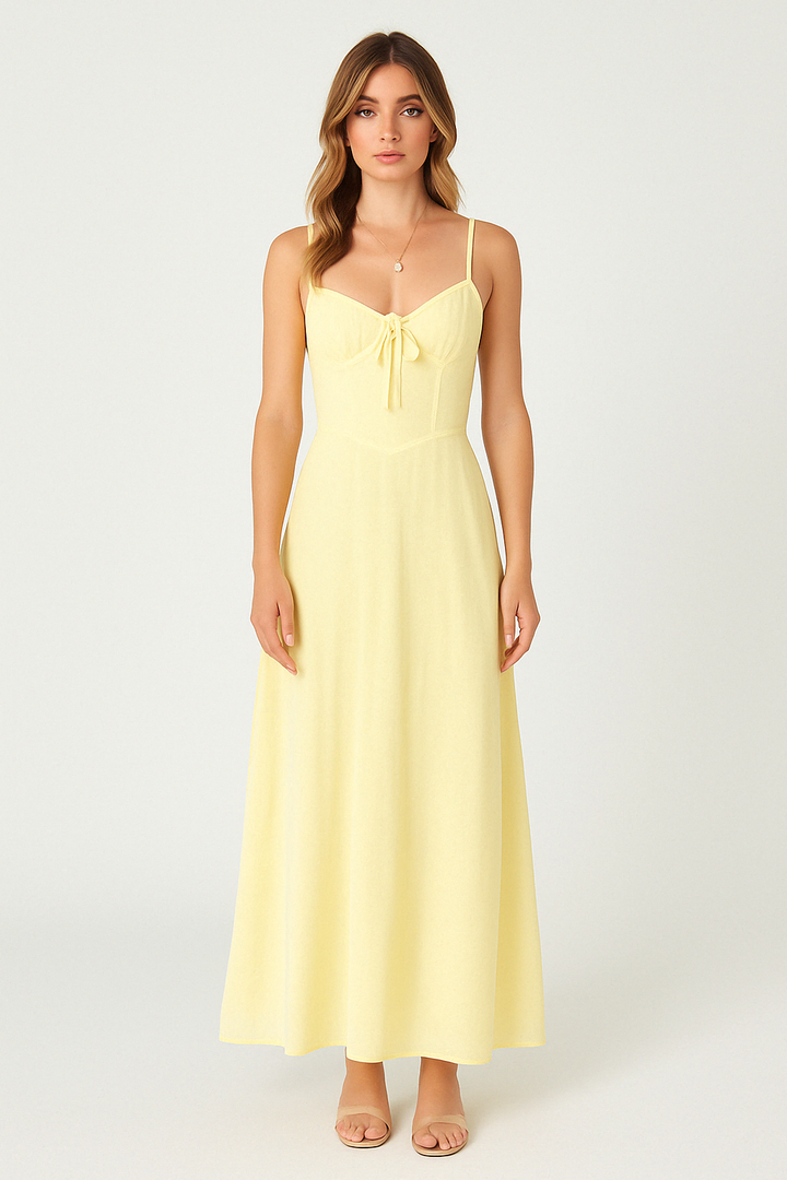 Women’s A-Line Dress – Fitted Bodice – Sweetheart Neckline – Spaghetti Straps – Full Length