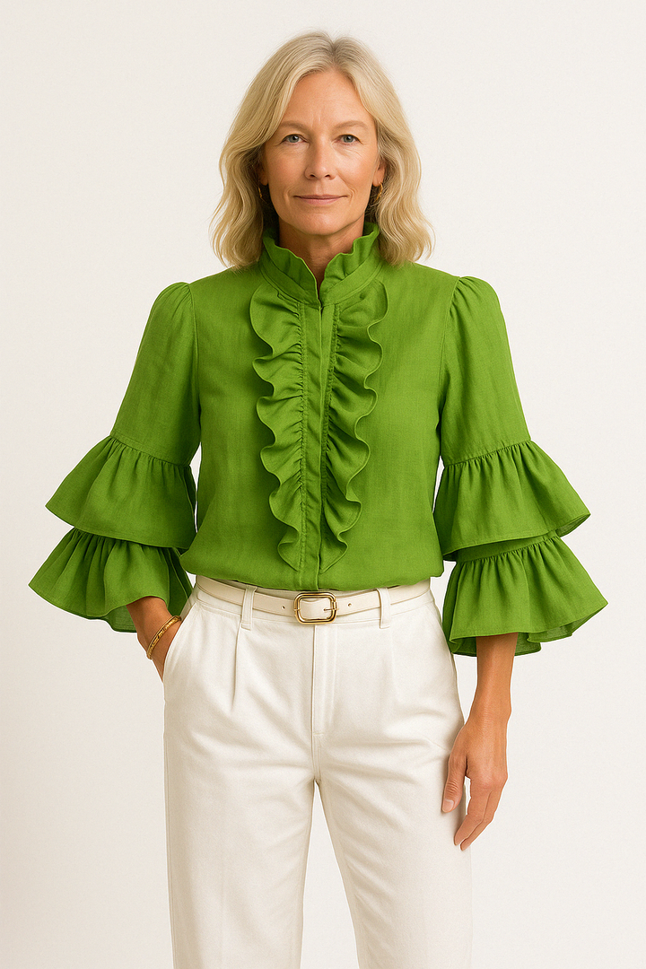 Women’s Blouse – Loose Fit – Ruffled Long Sleeve – Lightweight Breathable Fabric