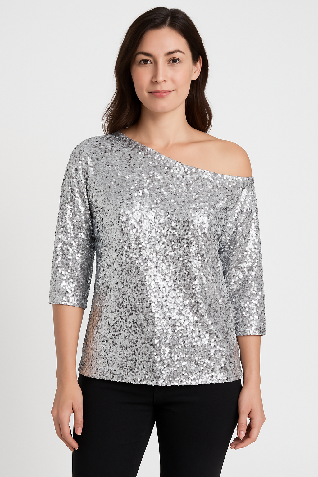 Women’s Sequin Top – Off Shoulder – Relaxed Fit – Mid Sleeve – Party Casual Style