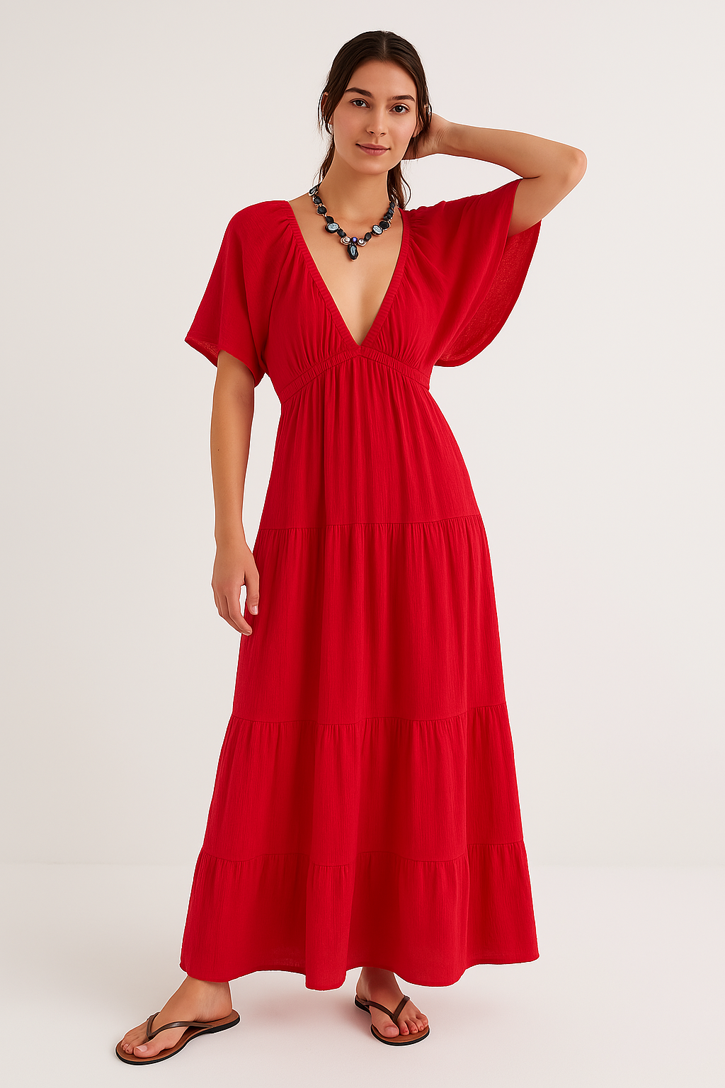 Women’s Maxi Dress – Deep V-Neck – Empire Waist – Side Slit – Lightweight Flowy Fit