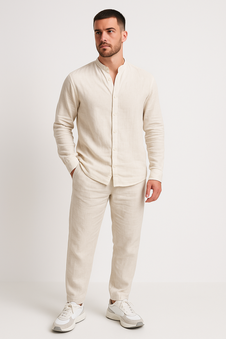 Men’s Shirt and Pants Set – Relaxed Fit – Breathable Blend – Button-Down Long Sleeve